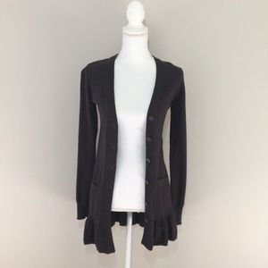 BB Dakota ruffle bottom gray wool blend cardigan